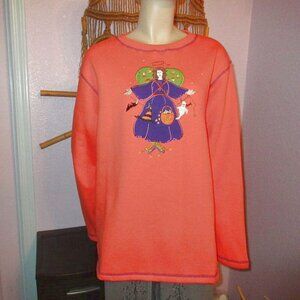 Quacker Factory Good Witch Sweatshirt Size L Fleece Hallowen 2 Sided Bat Ghost